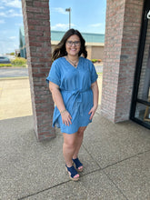 Load image into Gallery viewer, Chambray Belted Mini Dress