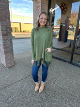 Load image into Gallery viewer, Olive Mock Neck Fringe Sweater