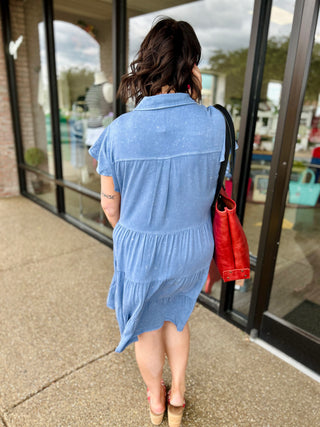 Dusty Indigo Collared Pocket Dress