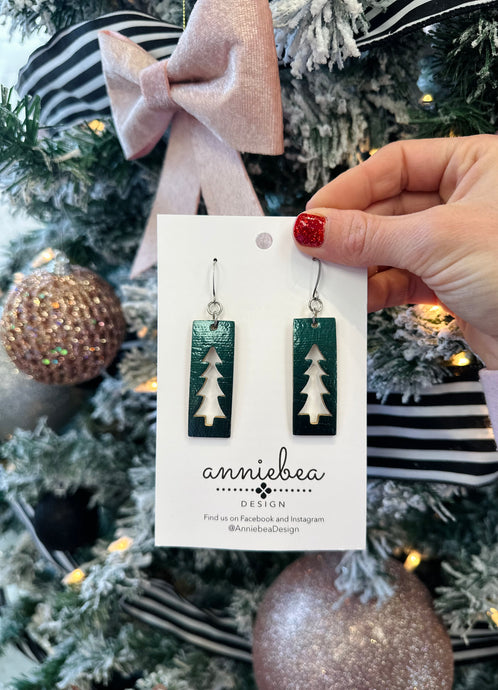 Shiny Dark Green Tree Dangle Earrings