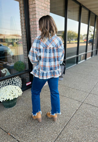 Rustic Charm Ruffle Plaid Top