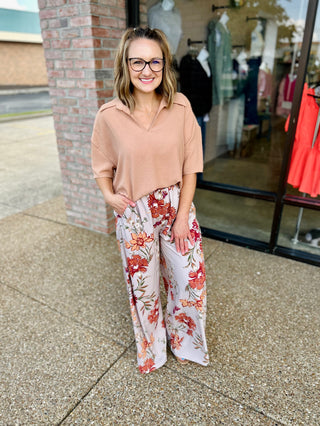 Caramel Drift Collared Short Sleeve Blouse