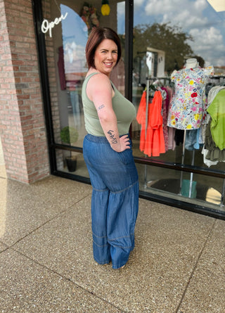 Denim Dream Chambray Tiered Pant