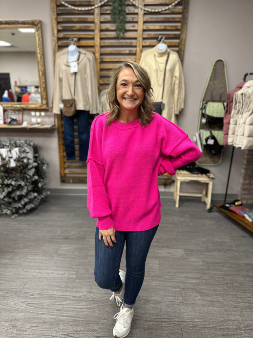 Neon Pink Solid Knit Sweater