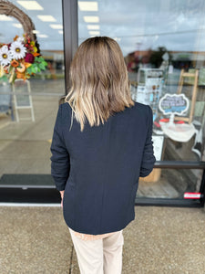 Black Ruched Sleeve Blazer