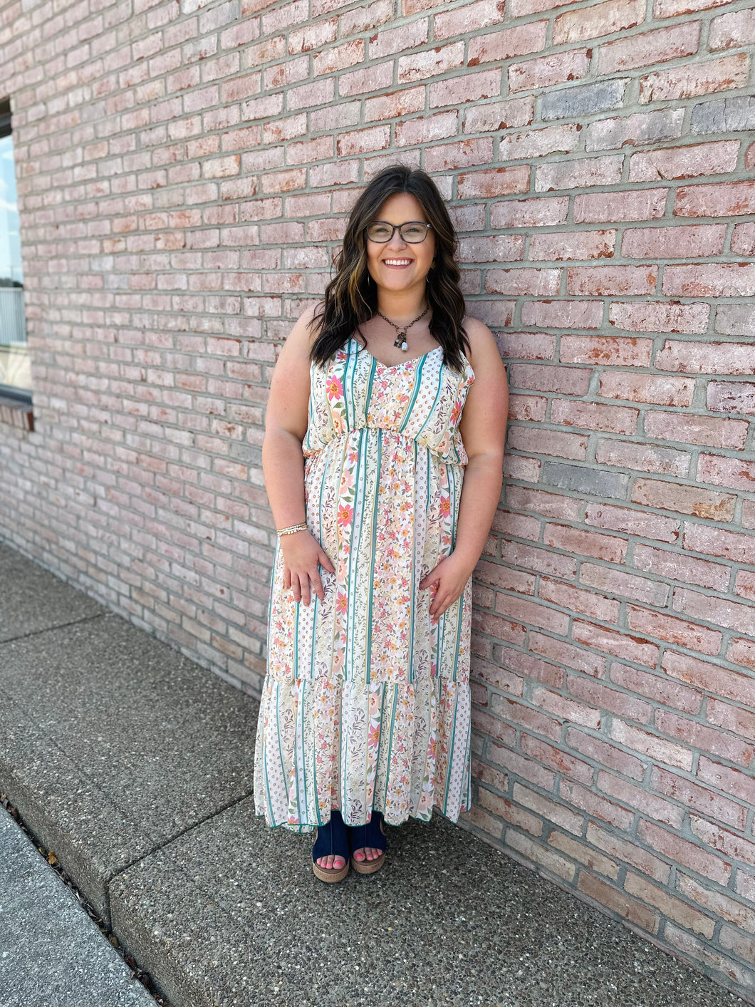 Coral/Green Chiffon Dress