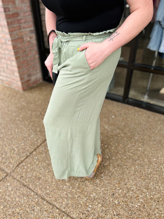 Sage Luxe Paper Bag Pants