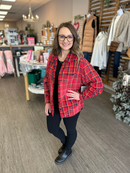 Bright Red Distressed Flannel Medium