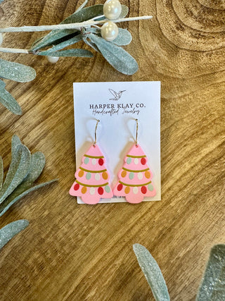 Pink Christmas Tree Earrings