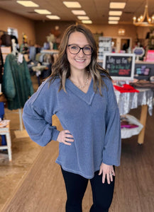 Dusty Blue Ribbed Top