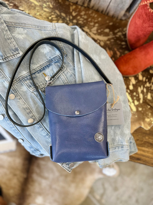 Genuine Leather Slate Blue Crossbody