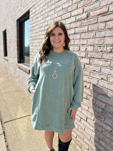 Washed Sage Sweatshirt Mini Dress