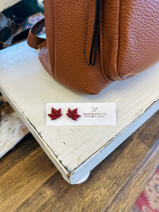 Crimson Harvest Leaf Earrings