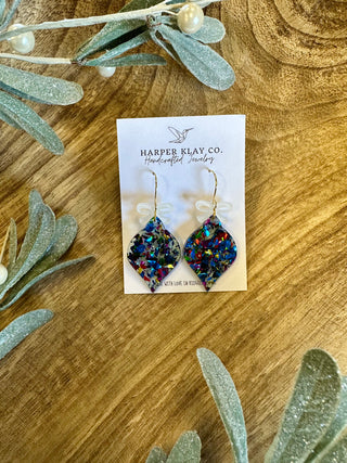Blue Confetti Ornament Earrings