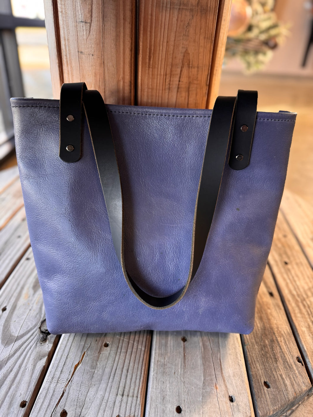 Genuine Leather Slate Blue Tote Bag