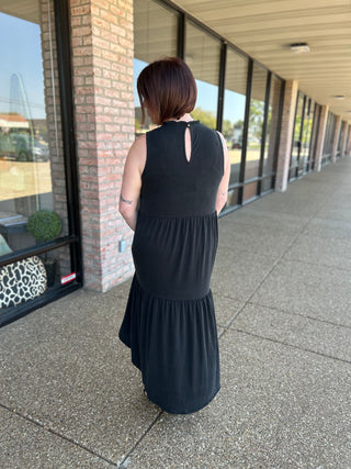 Sophisticated Slate Tiered Maxi Dress