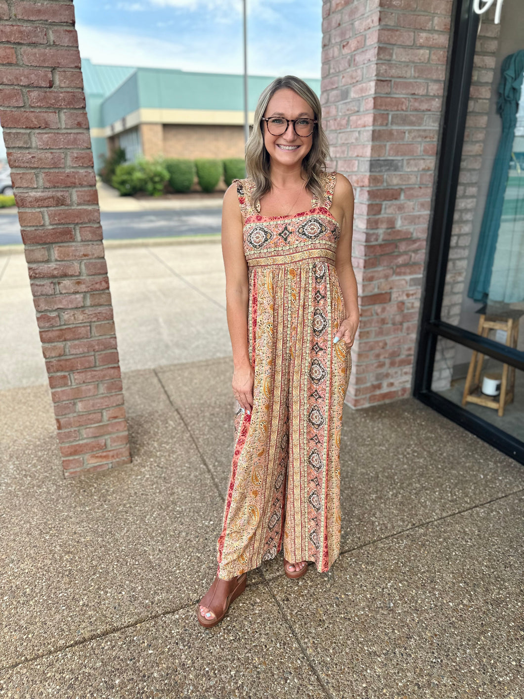 Boho Print Tie Back Jumpsuit