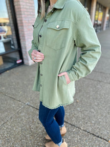 Pistachio Button Down Denim Jacket