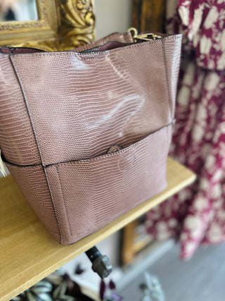 Mauve Textured 2-in-1 Bucket Bag w/ Guitar Strap