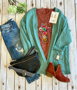 Tiffany Blue Textured Cardigan