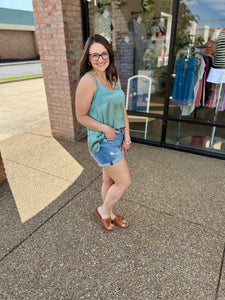Double Button High Rise Cuffed Short