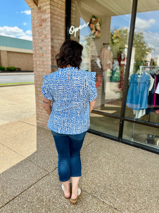 Azure Bloom Puff Sleeve Top