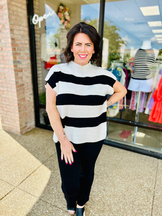 Black & Ivory Stripe Statement Knit Top