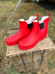 Matte Red Ankle Rain Boots