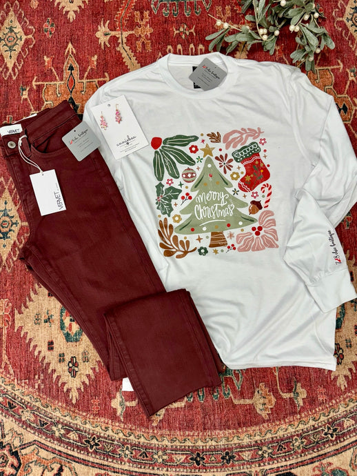 Floral Merry Christmas Long Sleeve