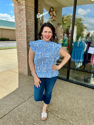 Azure Bloom Puff Sleeve Top