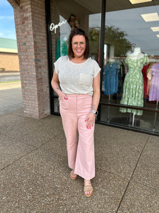 Washed Pink Pocketed Wide Leg Pant