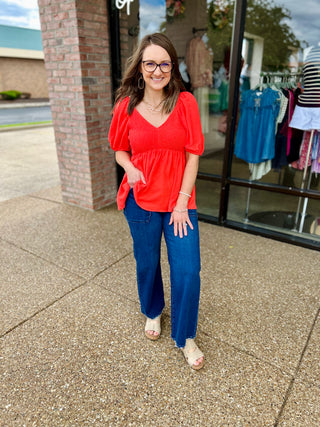 Cherry Pop Smocked Peplum Top