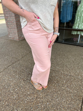 Washed Pink Pocketed Wide Leg Pant