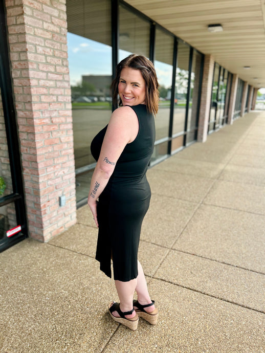 City Nights Black Crisscross Midi Dress