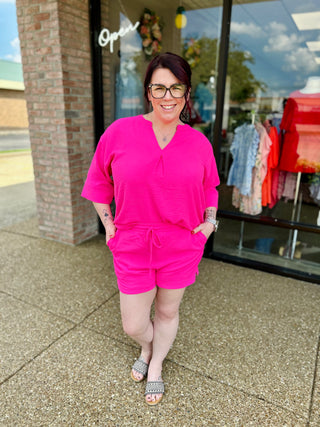 The Signature V-Neck Set - Pink Punch