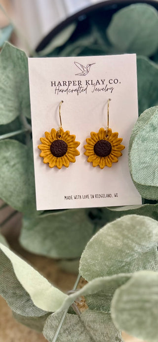 Golden Sunflower Dangle Earrings