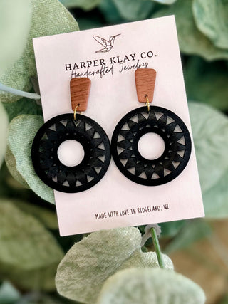 Midnight Geo Wood Top Earrings