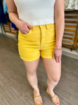Judy Blue Tummy Control Yellow Shorts