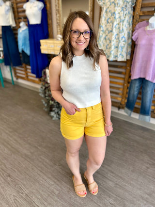 Judy Blue Tummy Control Yellow Shorts