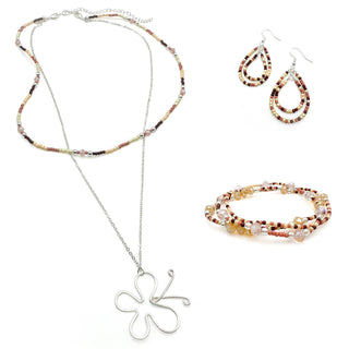 Monarch two piece beaded necklace and silver wire butterfly pendant