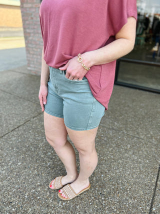 Stone Washed Embroidered Pocket Shorts