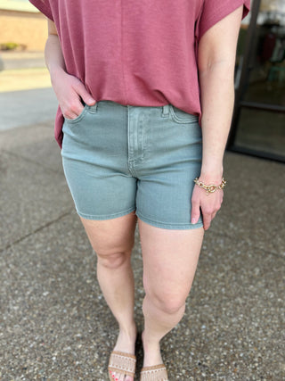 Stone Washed Embroidered Pocket Shorts