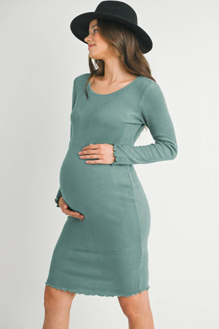 Teal Ribbed Long Sleeve Sweater Dress