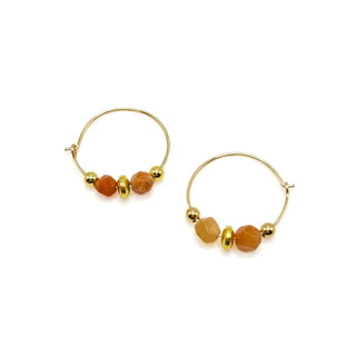 Alegria Accessories Ashton Earrings featuring gold hoop with faceted stone and gold accent beads.