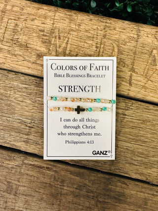 Ganz Colors of Faith Bible Blessings Bracelet with beaded cross design on scripture card.