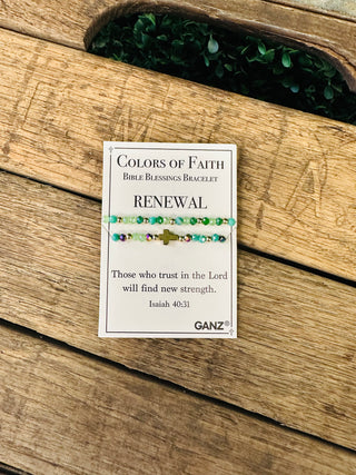 Ganz Colors of Faith Bible Blessings Bracelet with cross charm displayed on card with scripture verse.