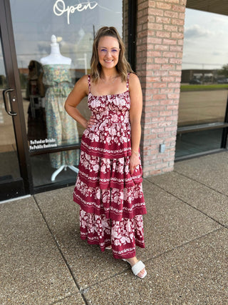 Blu Pepper Burgundy Bloom Maxi Dress