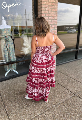 Blu Pepper Burgundy Bloom Maxi Dress