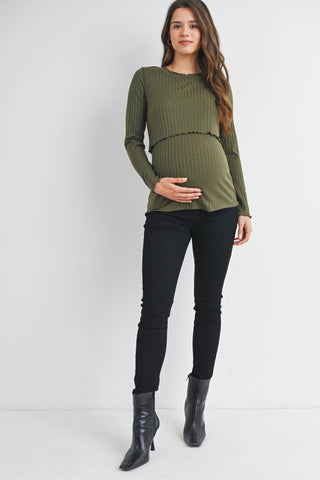 Olive Ribbed Knit Nursing Maternity Top