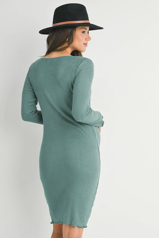 Teal Ribbed Long Sleeve Sweater Dress